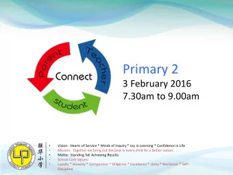 Primary 2  3 February 2016  7.30am to 9.00am    Vision:  Hearts of Service * Minds of Inquiry *