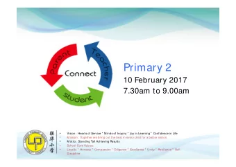 Primary 2  10 February 2017  7.30am to 9.00am    Vision:  Hearts of Service *  M inds of Inquiry