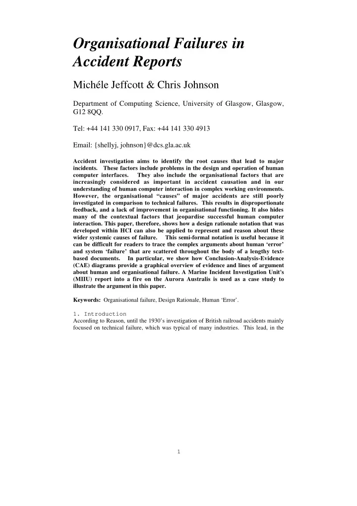 organisational failures in accident reports