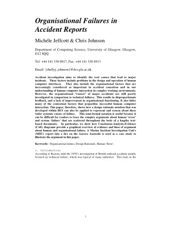 Organisational Failures in  Accident Reports  Michle Jeffcott &amp; Chris Johnson  Department of