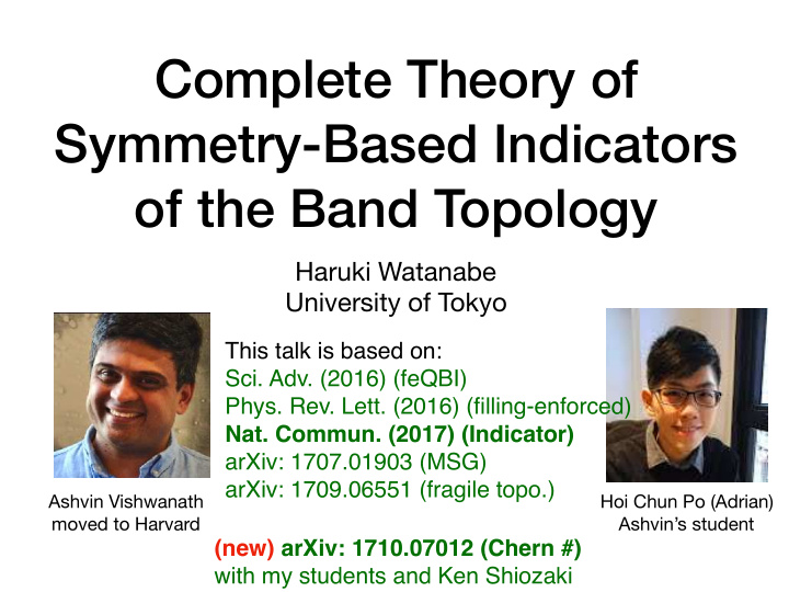 complete theory of symmetry based indicators of the band