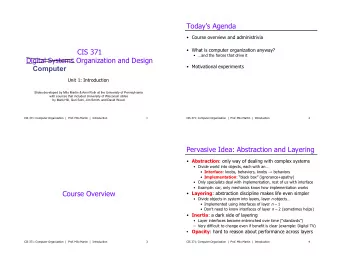 Todays Agenda  Course overview and administrivia  What is computer organization anyway?