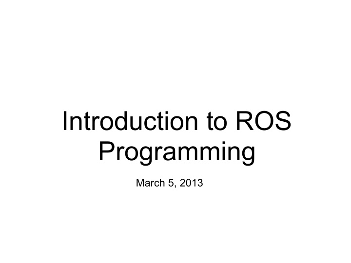 introduction to ros programming