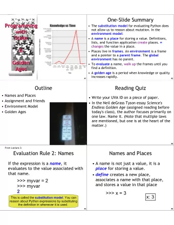 One-Slide Summary  Programming  Programming  The substitution model for evaluating Python does