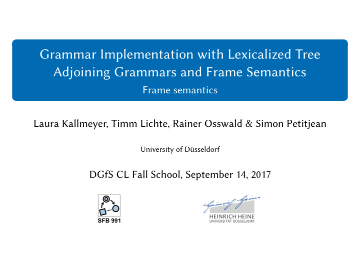 grammar implementation with lexicalized tree adjoining