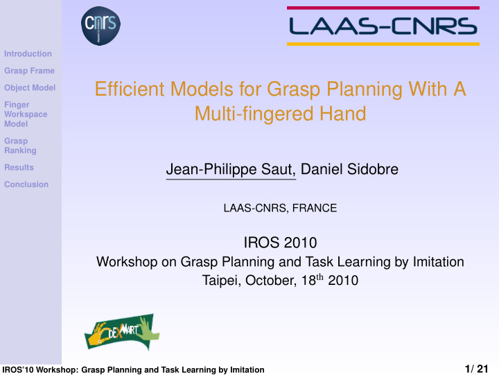 efficient models for grasp planning with a