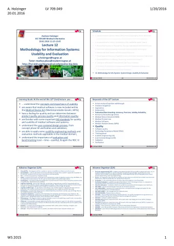 A. Holzinger LV 709.049  1/20/2016  20.01.2016  Schedule   1. Intro: Computer Science meets Life