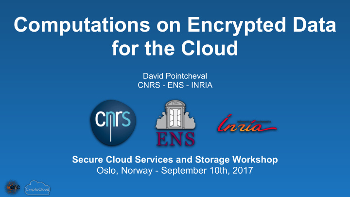 computations on encrypted data for the cloud