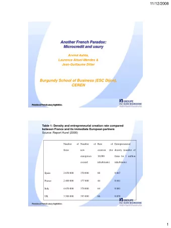 Another French Paradox:  Microcredit and usury  Arvind Ashta,  Laurence Attuel-Mendes &amp;