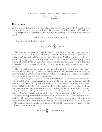 Reminders On the space of lotteries L that offer a finite number of consequences ( C 1 , C 2 , . .