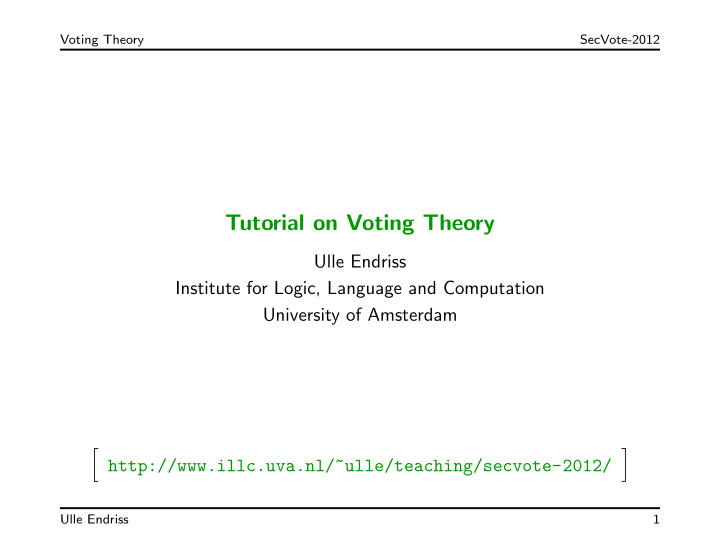 tutorial on voting theory