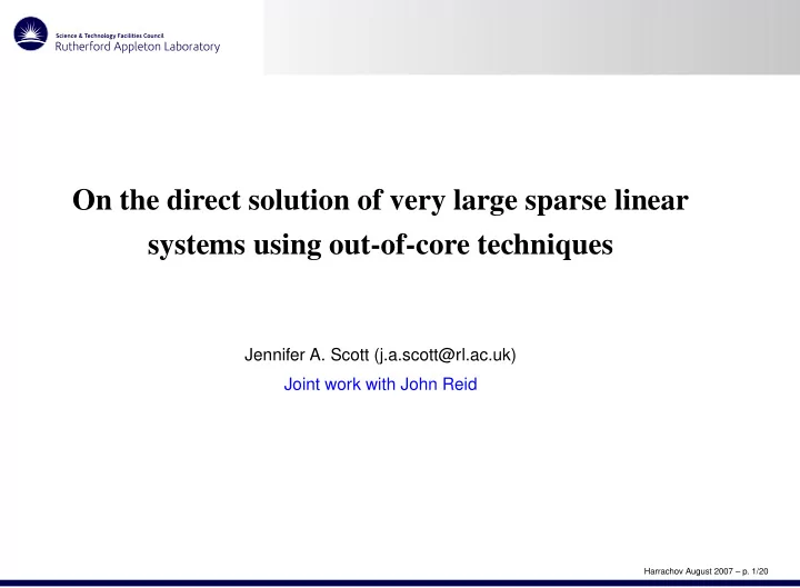 on the direct solution of very large sparse linear