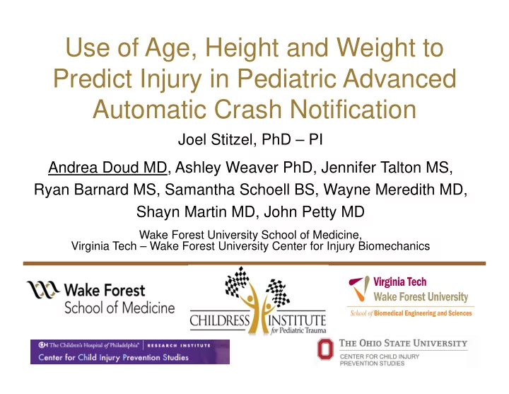 use of age height and weight to predict injury in