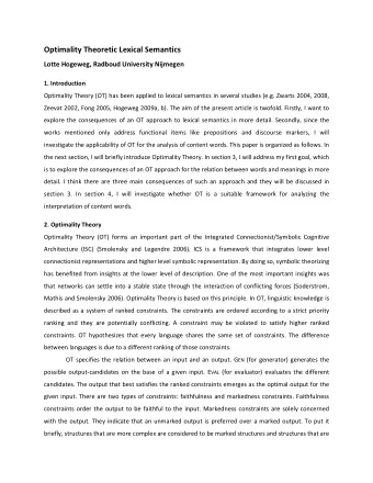 Optimality Theoretic Lexical Semantics  Lotte Hogeweg, Radboud University Nijmegen  1. Introduction