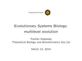 Evolutionary Systems Biology:  multilevel evolution  Paulien Hogeweg  Theoretical Biology and