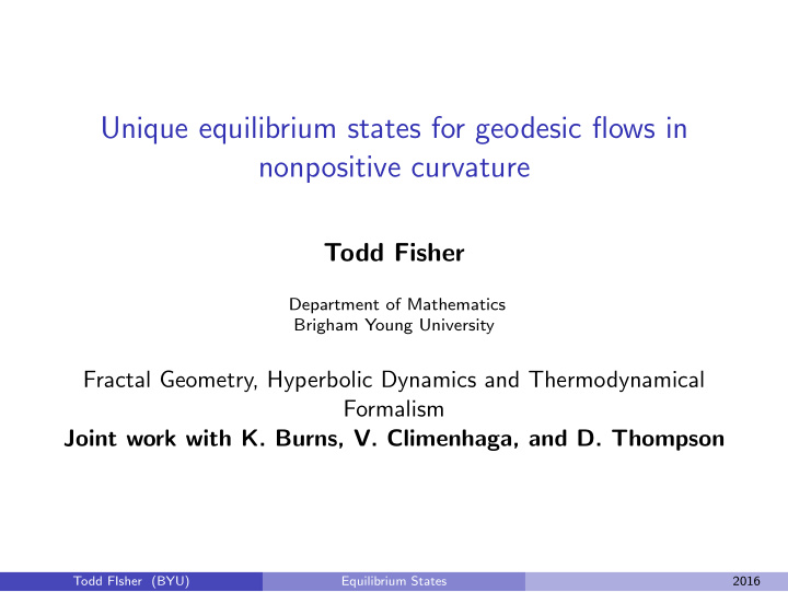 unique equilibrium states for geodesic flows in