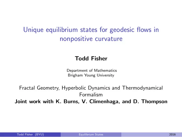 unique equilibrium states for geodesic flows in