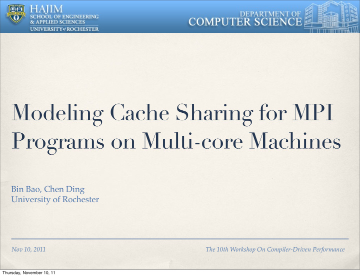 modeling cache sharing for mpi programs on multi core