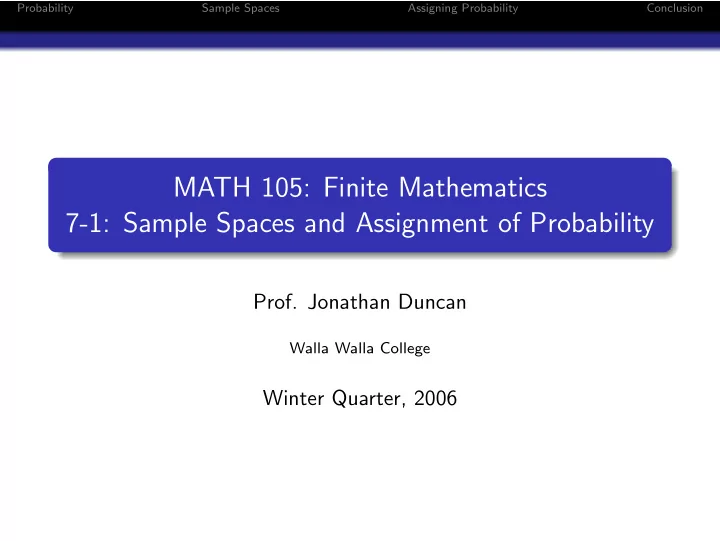 math 105 finite mathematics 7 1 sample spaces and