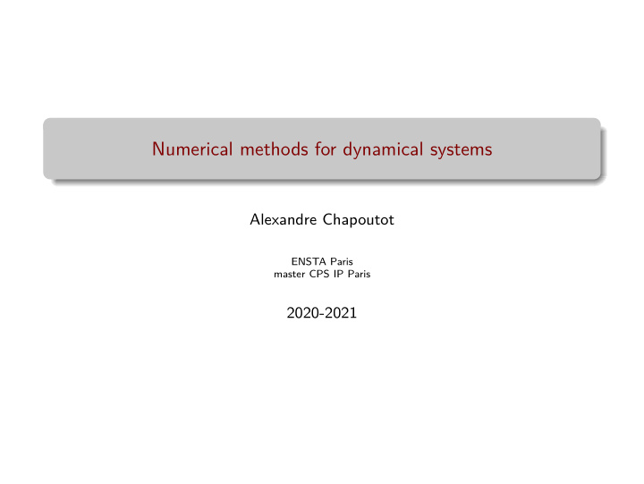 numerical methods for dynamical systems
