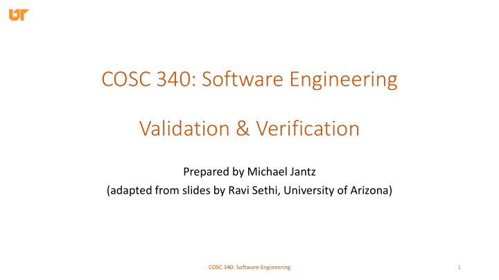 cosc 340 software engineering validation verification