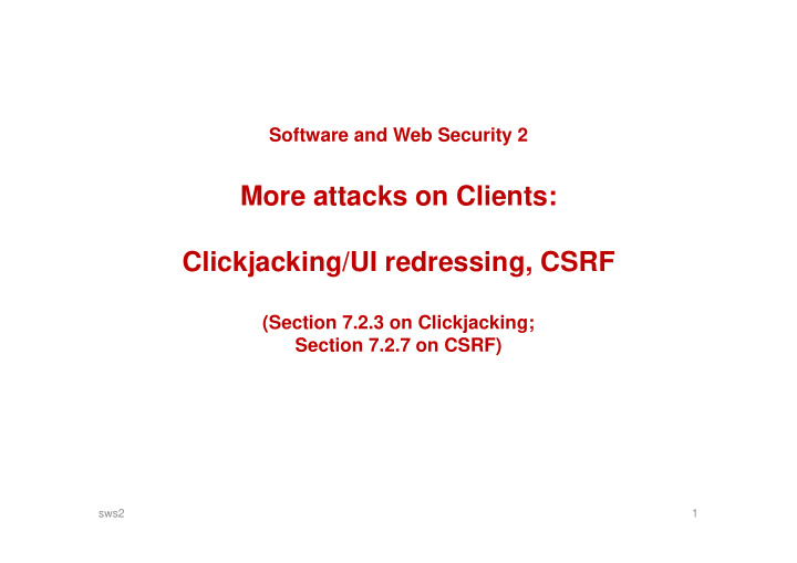 more attacks on clients clickjacking ui redressing csrf
