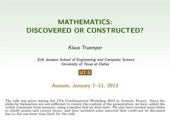 mathematics discovered or constructed