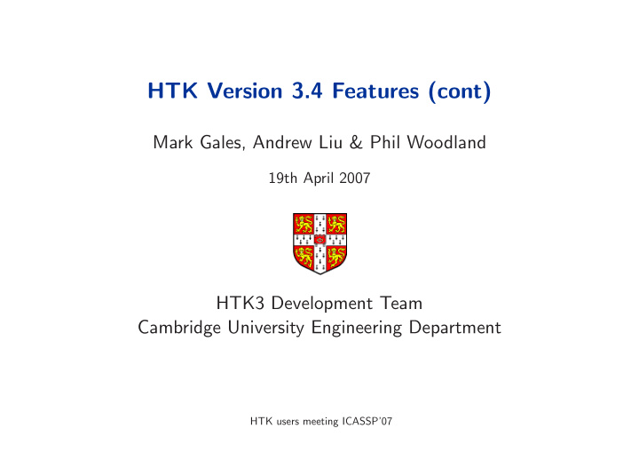 htk version 3 4 features cont