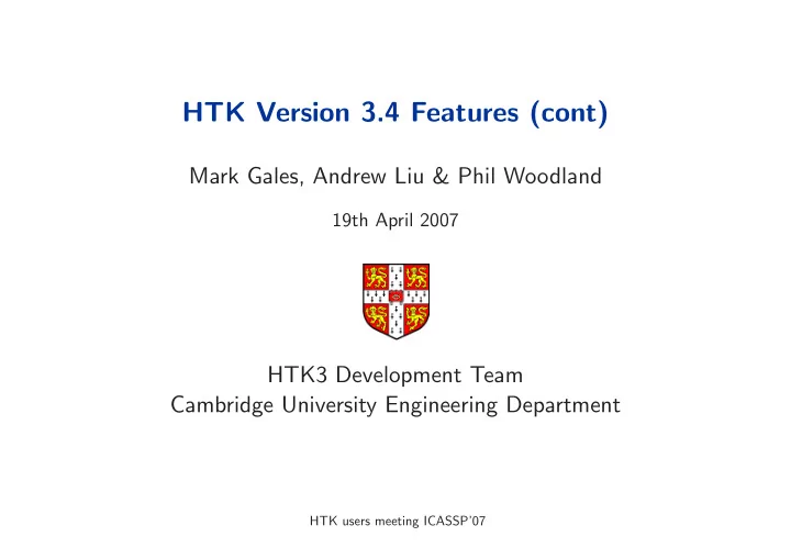 htk version 3 4 features cont
