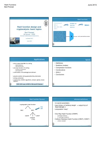Hash function design and  MD2, MD4, MD5  Title of Presentation  SHA-512  SHA-1  cryptanalysis: