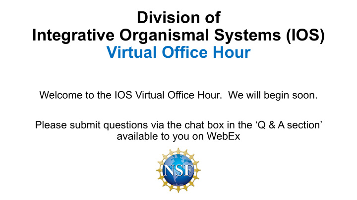 division of integrative organismal systems ios virtual