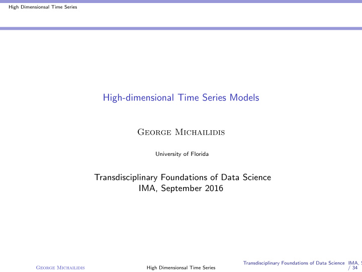 high dimensional time series models