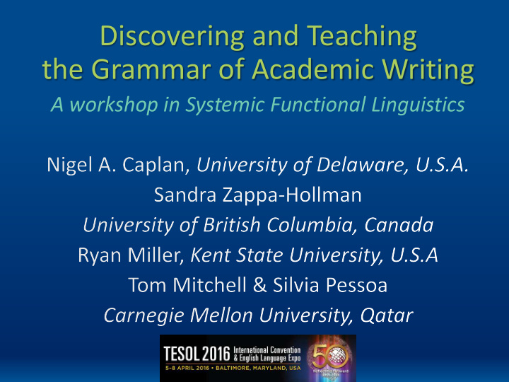 discovering and teaching the grammar of academic writing