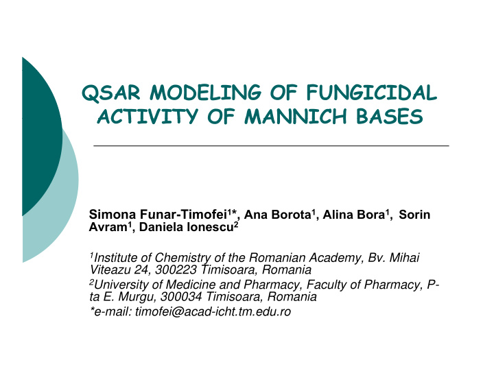 qsar modeling of fungicidal activity of mannich bases