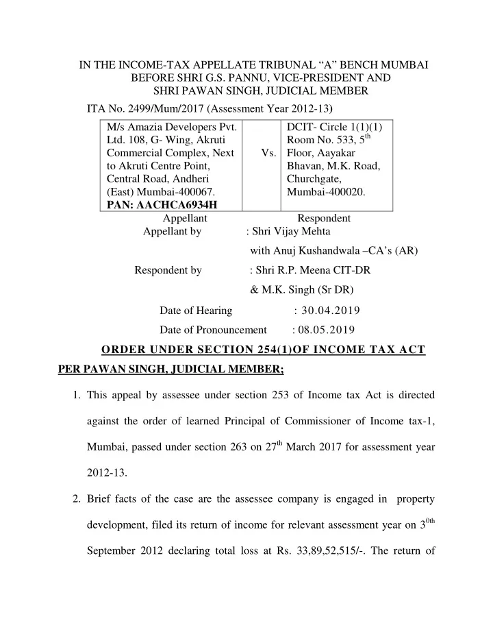 in the income tax appellate tribunal a bench mumbai