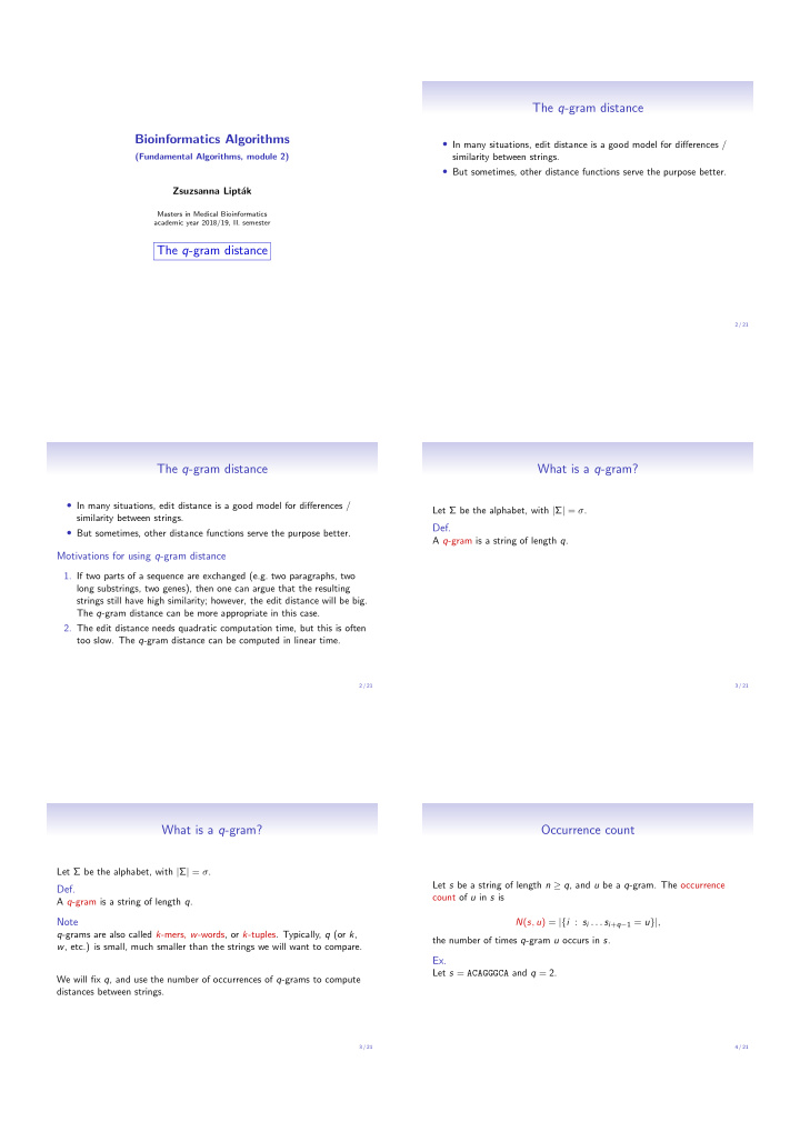 the q gram distance bioinformatics algorithms