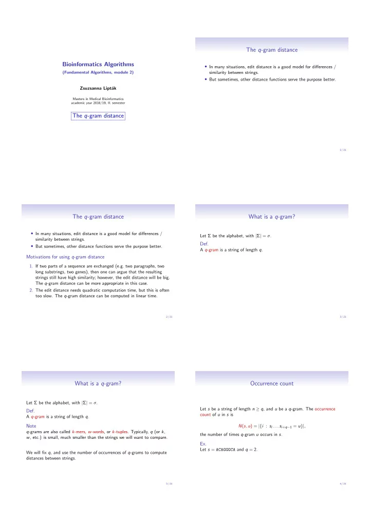 the q gram distance bioinformatics algorithms