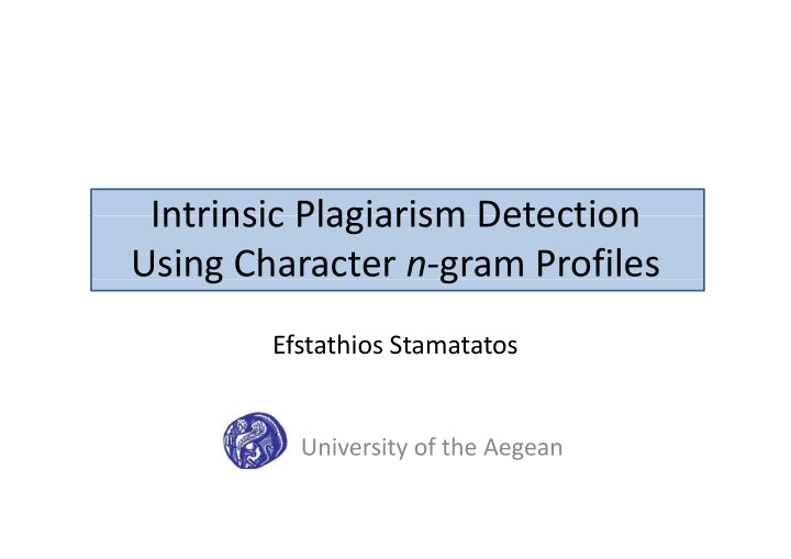 intrinsic plagiarism detection intrinsic plagiarism