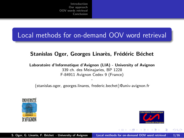 local methods for on demand oov word retrieval