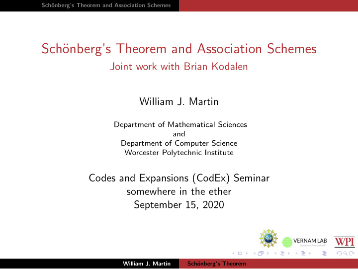 sch onberg s theorem and association schemes
