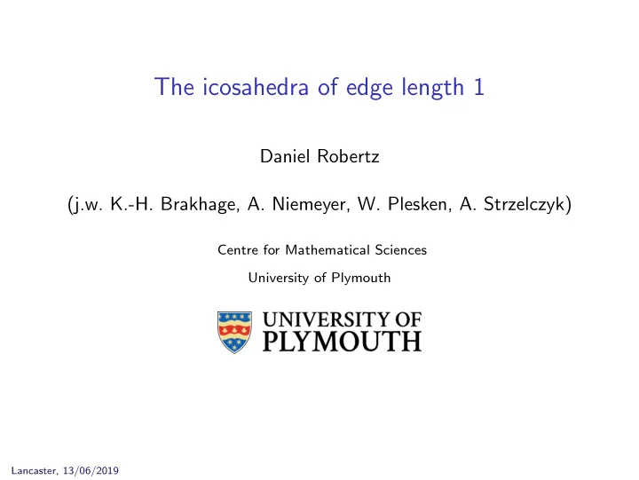 the icosahedra of edge length 1