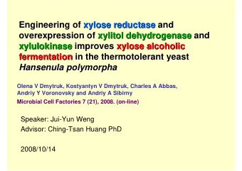 Engineering of xylose reductase  xylose reductase and  and  Engineering of  overexpression of