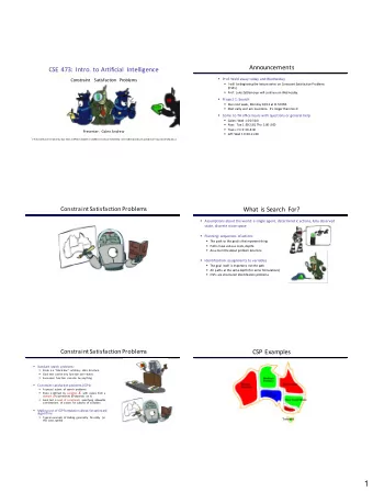 1  Example: Map Coloring  Example: N-Queens  Variables:  Formulation 1:  Variables: