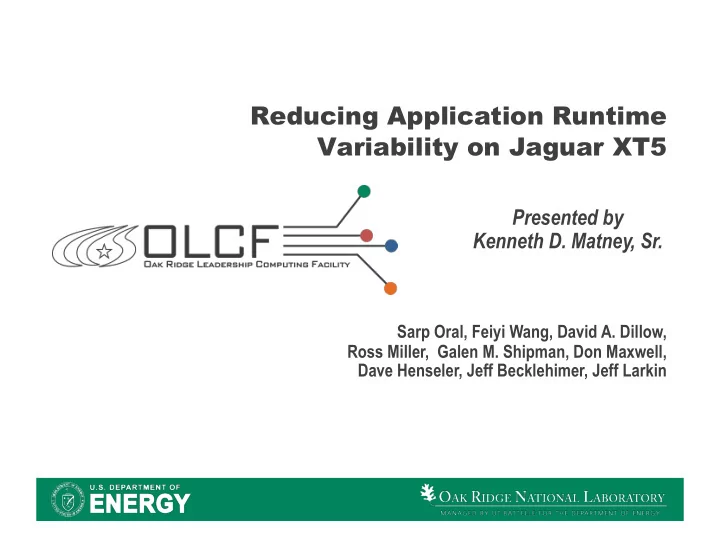 reducing application runtime variability on jaguar xt5