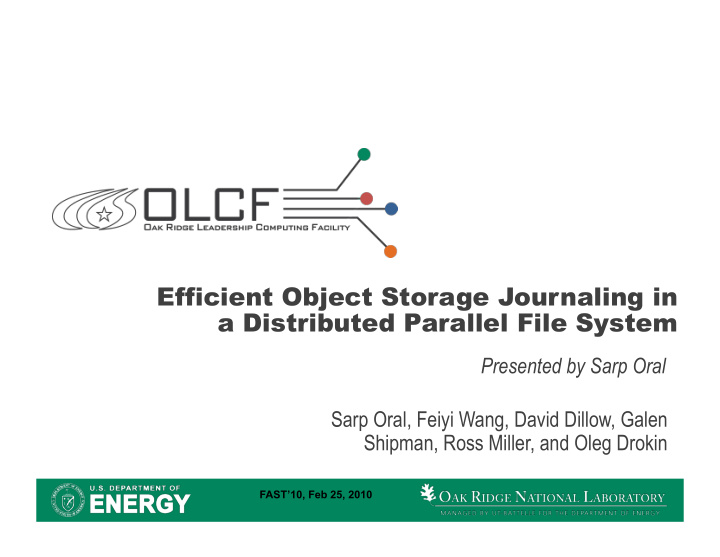 efficient object storage journaling in a distributed