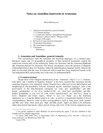 Notes on Anatolian loanwords in Armenian Hrach Martirosyan 1 1. Armenian and Anatolian: general