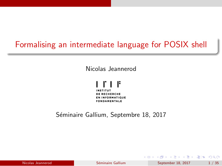 formalising an intermediate language for posix shell