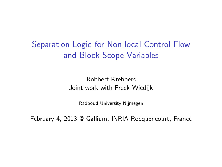 separation logic for non local control flow and block