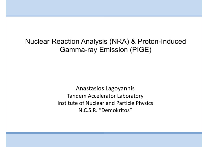 nuclear reaction analysis nra proton induced gamma ray