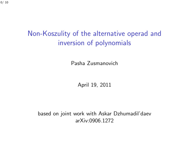 non koszulity of the alternative operad and inversion of